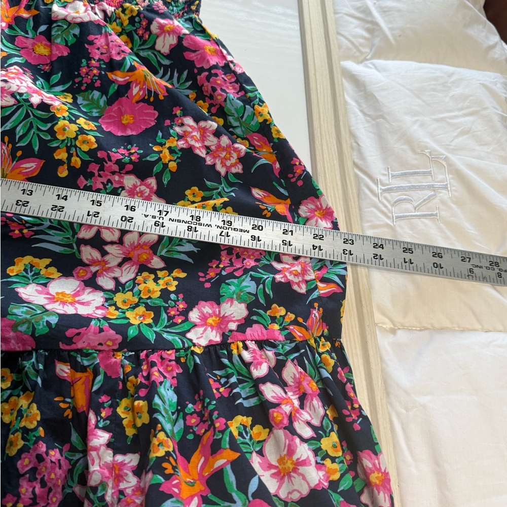 J Crew Floral Smocked Tiered Sleeveless A-Line Midi Dress Boho Navy Pink Size S - Picture 14 of 15